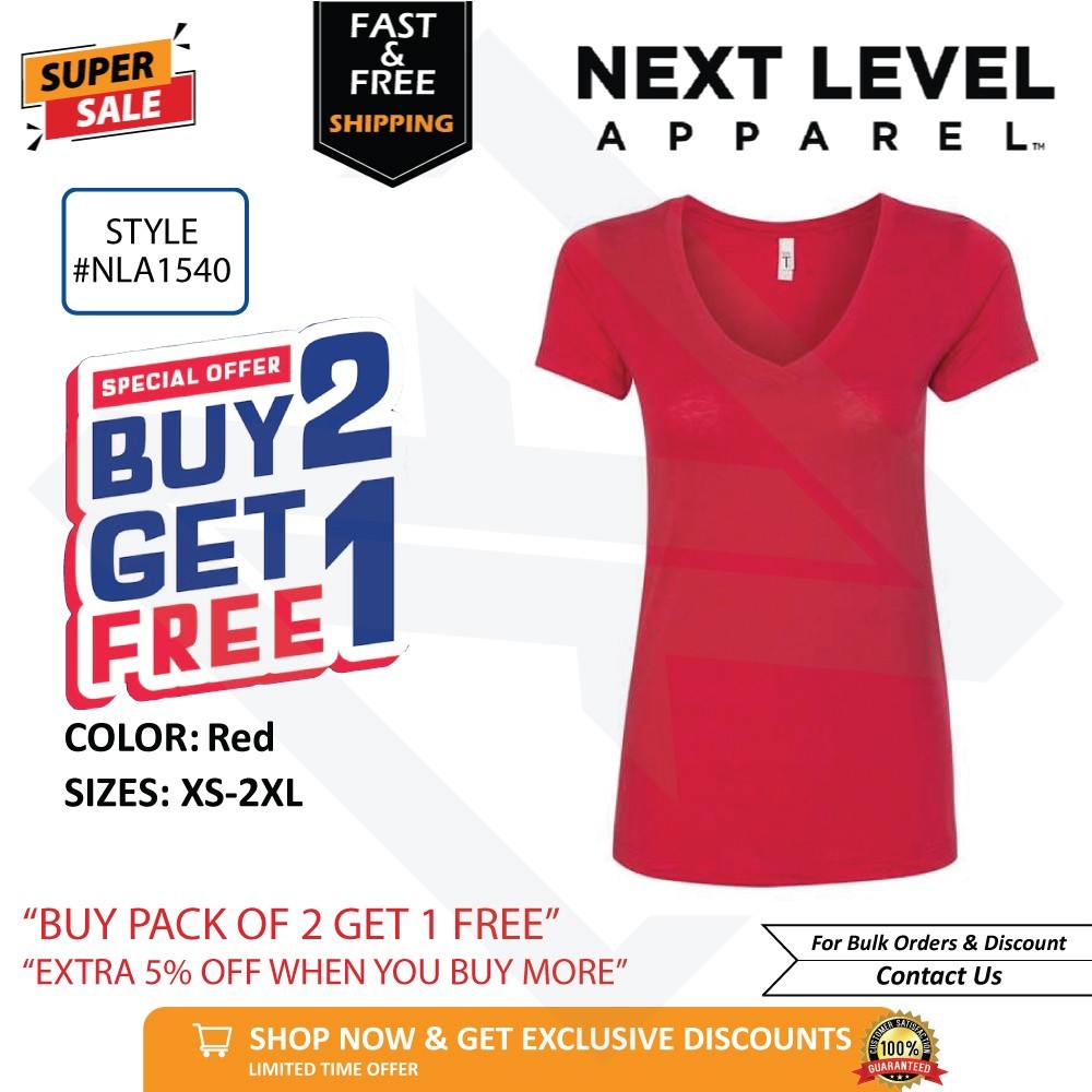 Next Level 1540 Women’s Ideal V Neck T-Shirt Buy 2 Get 1 Free Offer on XS-2XL