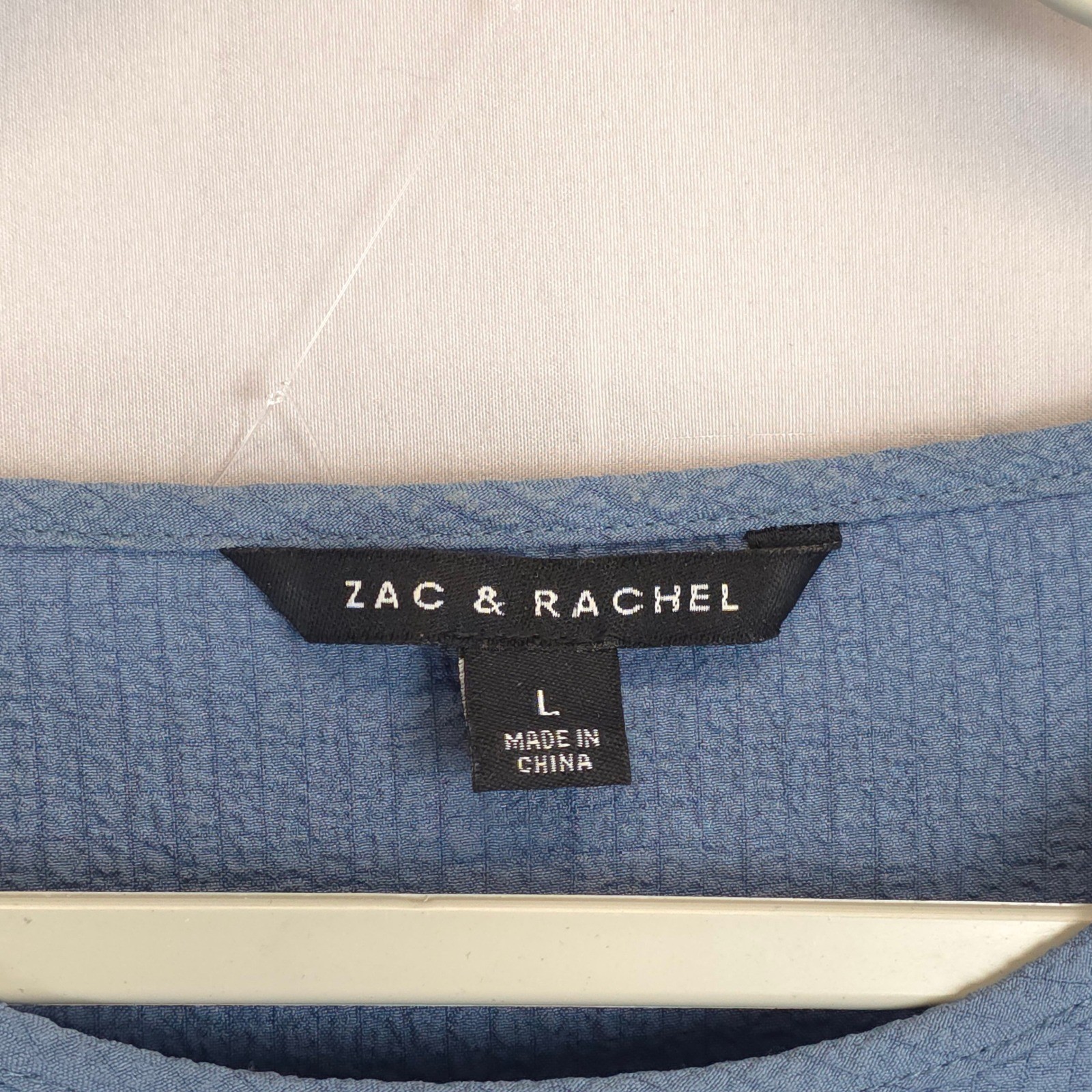 ZAC & RACHEL Blue Textured Puff Sleeve Tie Cuff Blouse Women L Workwear Chic