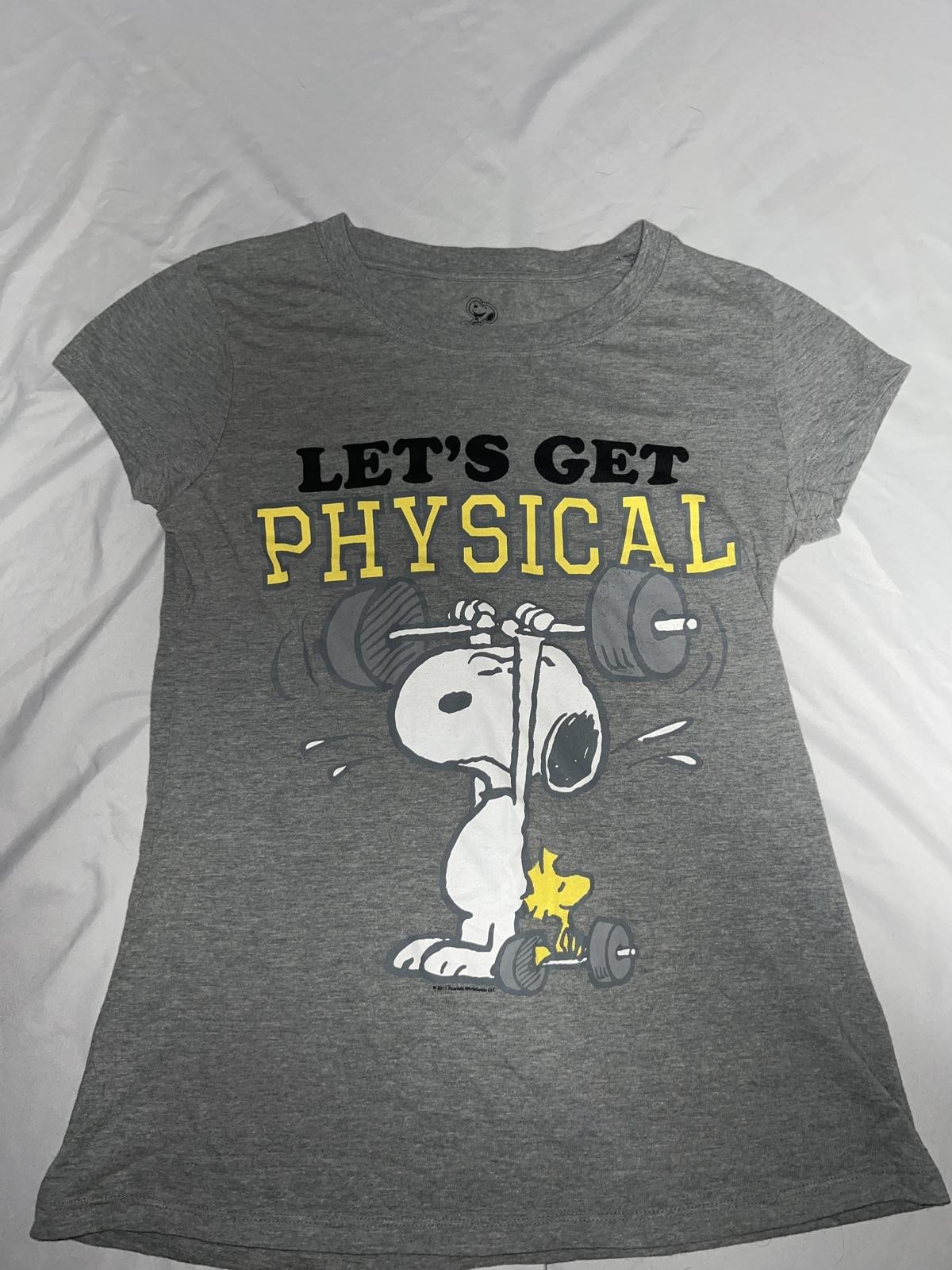 NWT PEANUTS SNOOPY & WOODSTOCK “LET’S GET PHYSICAL” EXERCISE TEE T-SHIRT TOP L