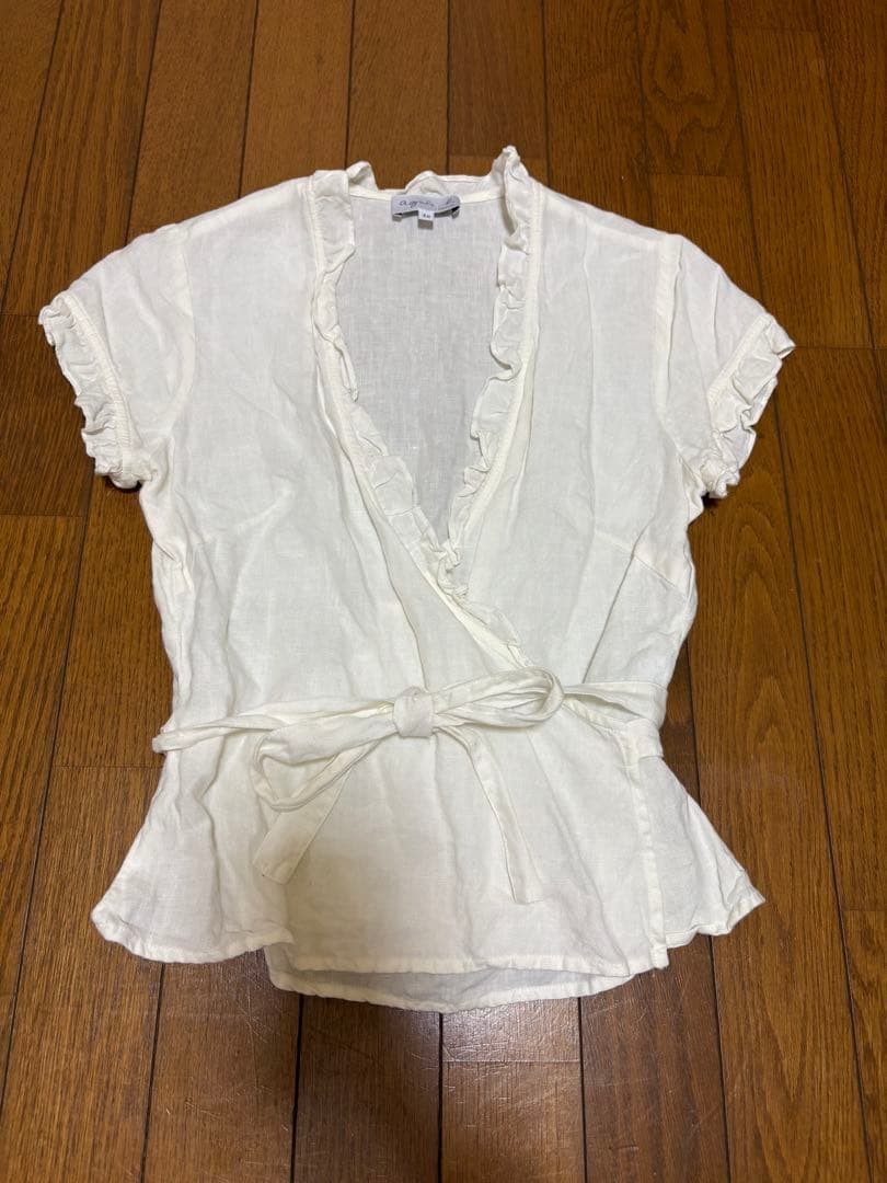 agnes b. Linen Frill Wrap Blouse