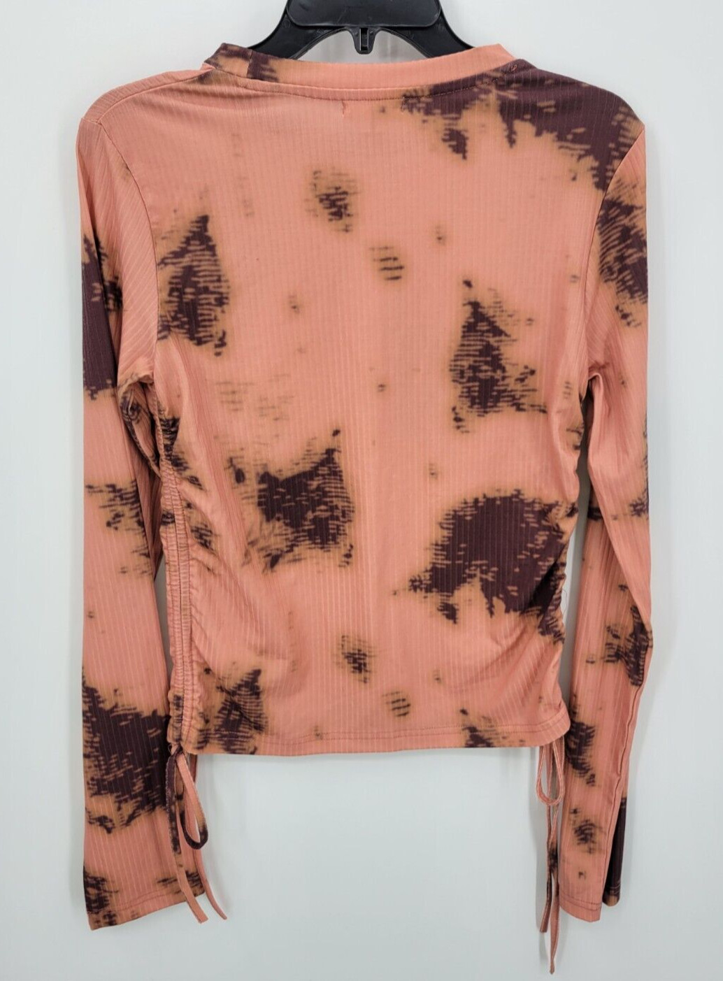 Earthbound Top Womens XL Peach Floral Ribbed Ruched Sides Cropped Boho Romantic