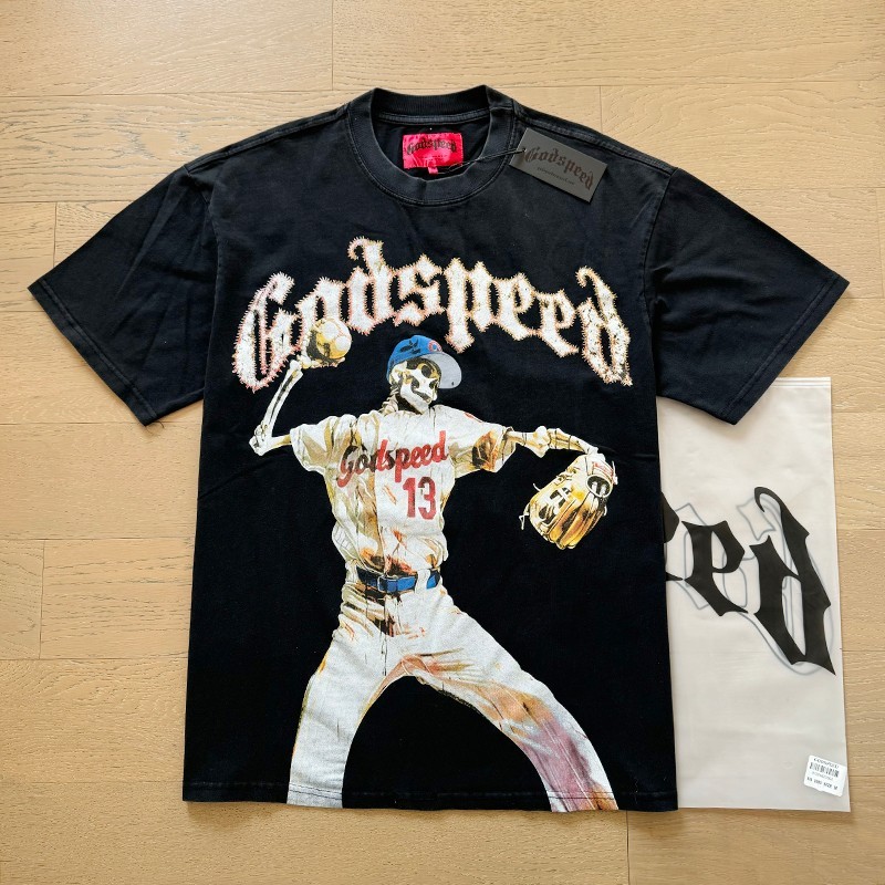 NEW Godspeed Skeleton baseball player print Tee Mens Short sleeved T-shirt