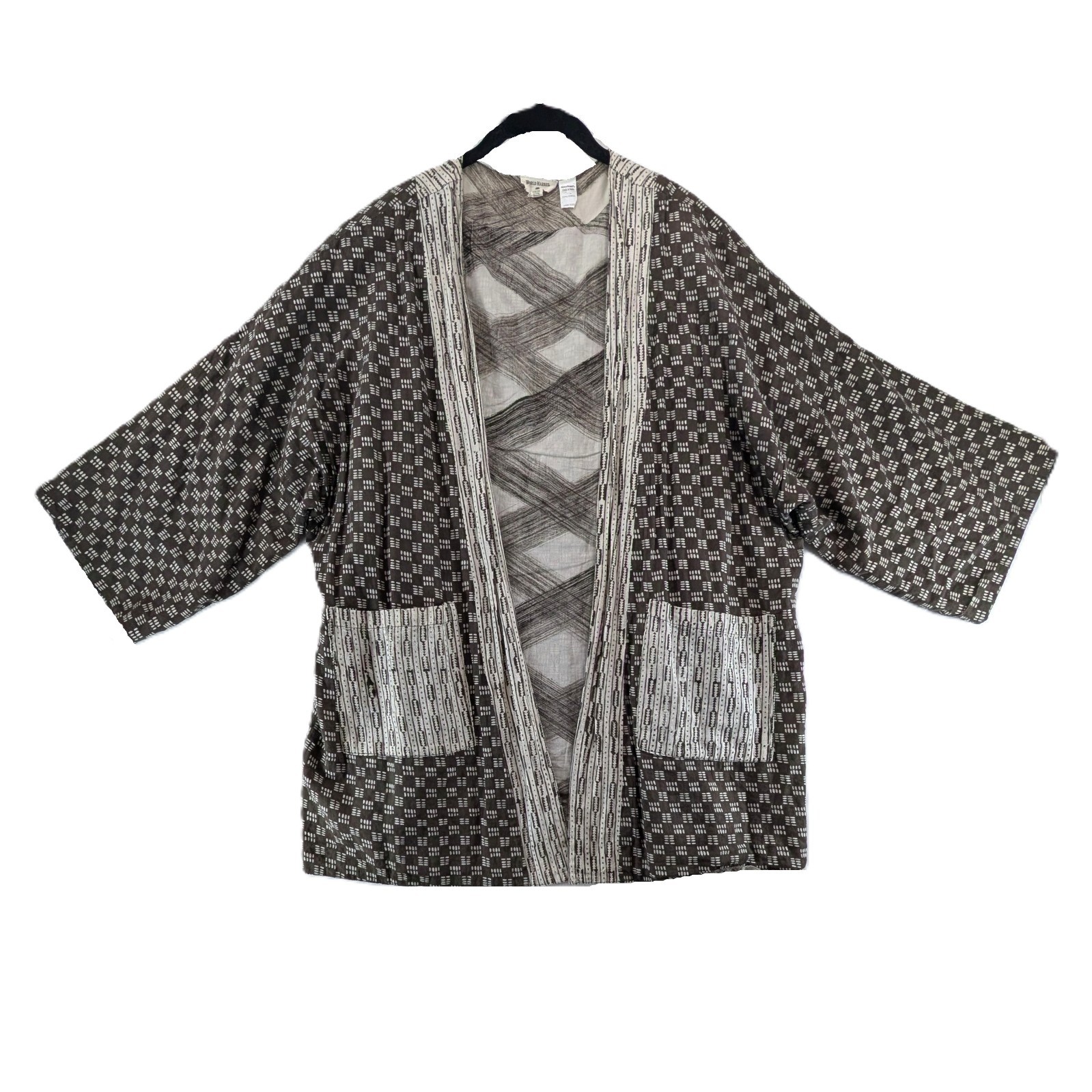 World Market Brown Kimono Top Womens One Size Jacket Open Front Cotton Reverse