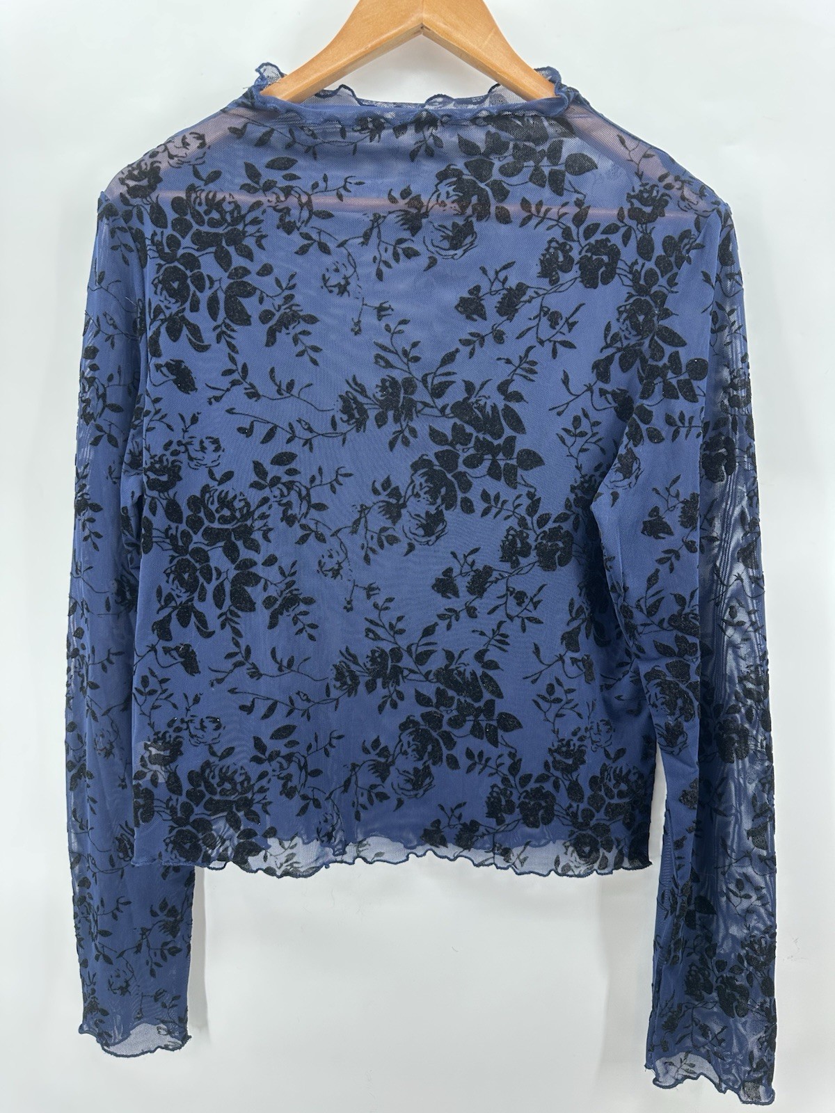 Y2K Velvet Burnout Mesh Top Grunge Whimsigoth Sheer Lettuce Edge Emo