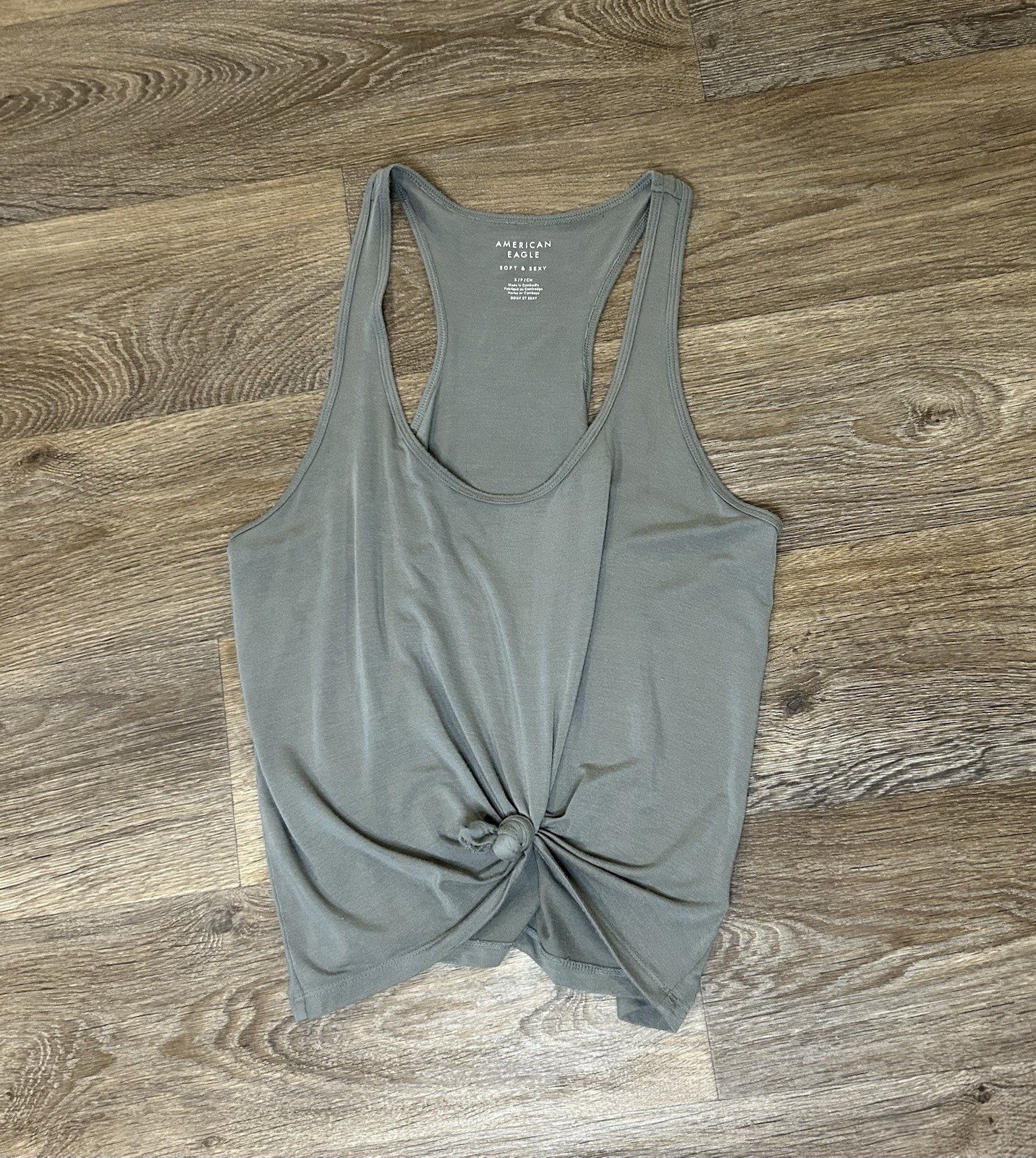 American Eagle Women’s Green Solid Twist Front Racerback Scoop Neck Tank S