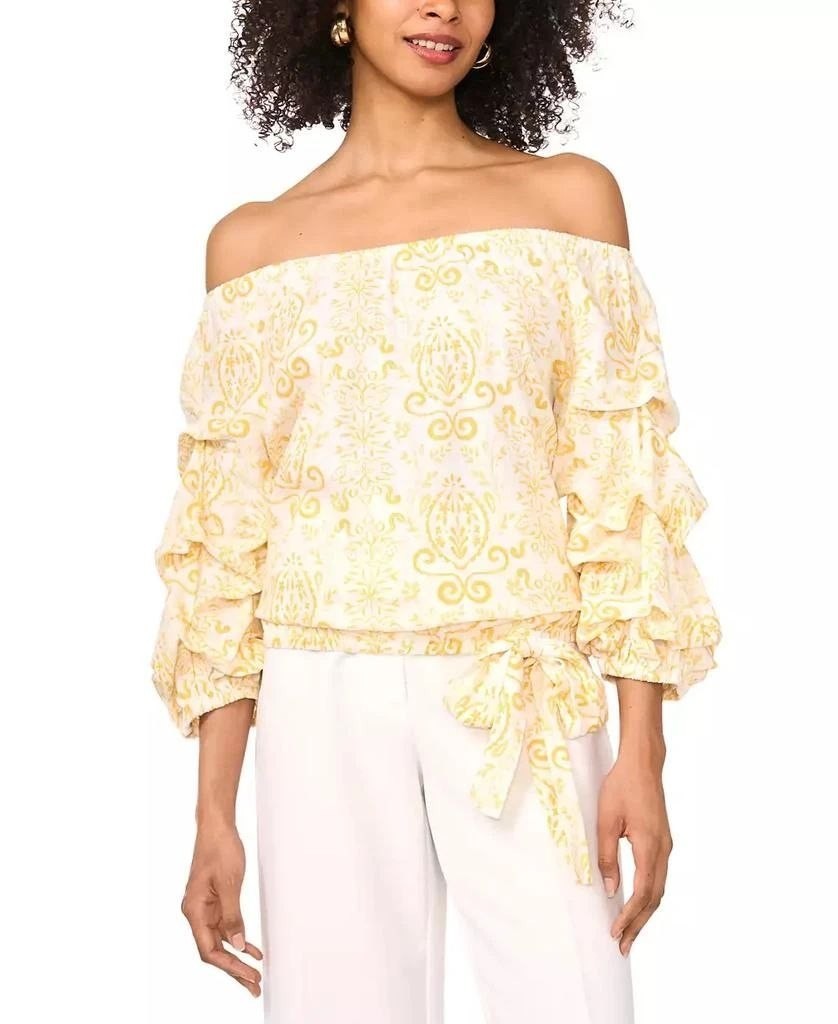 $89 Vince Camuto Women’s Printed Linen-Blend Off-The-Shoulder Size XS,L