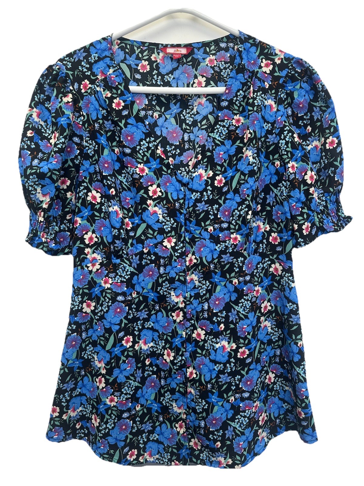 Joe Browns Floral Black Blue Button Up Blouse Size 12