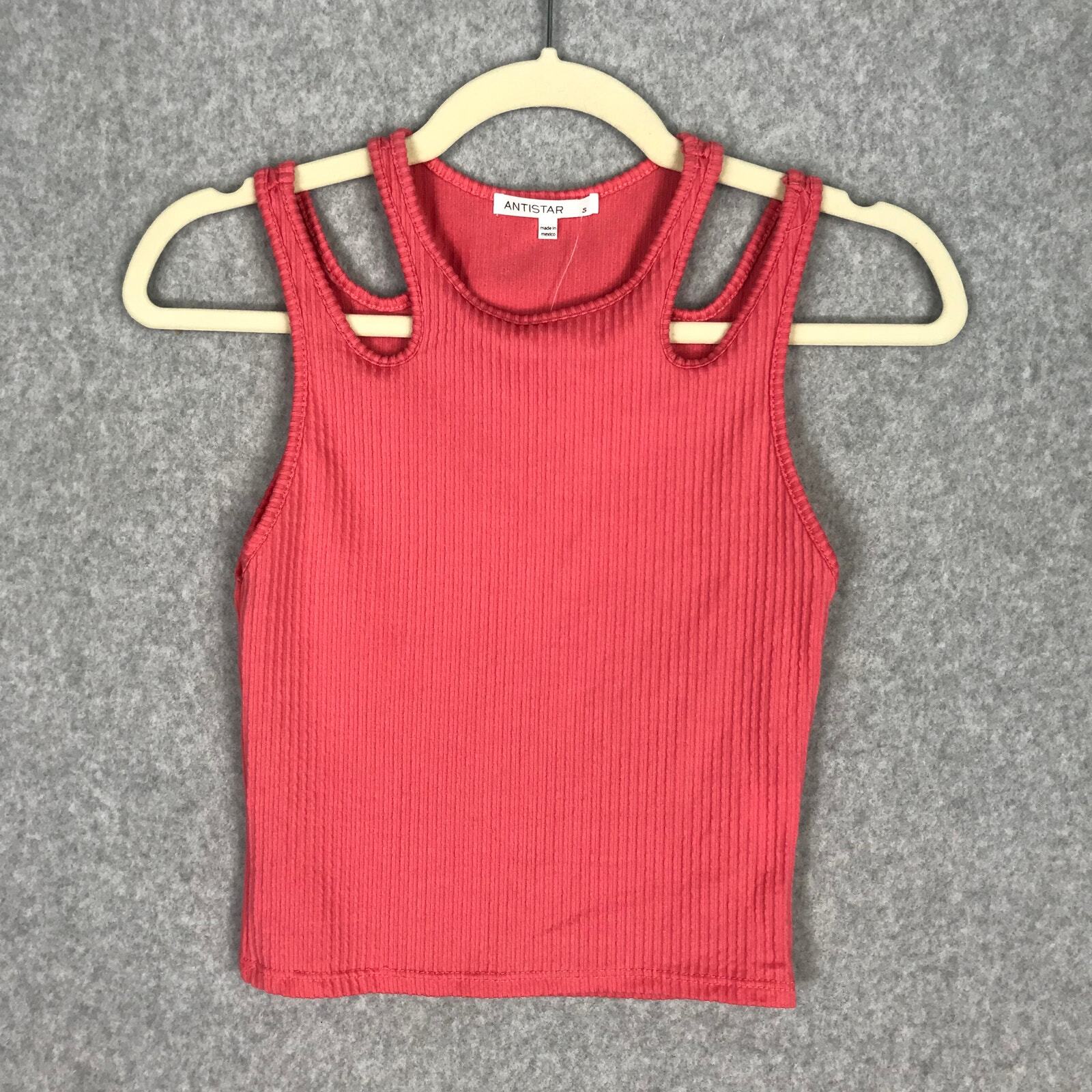 Antistar Tank Top Small Coral Cutout Ribbed Crop Yoga Tight Fitted Activewear