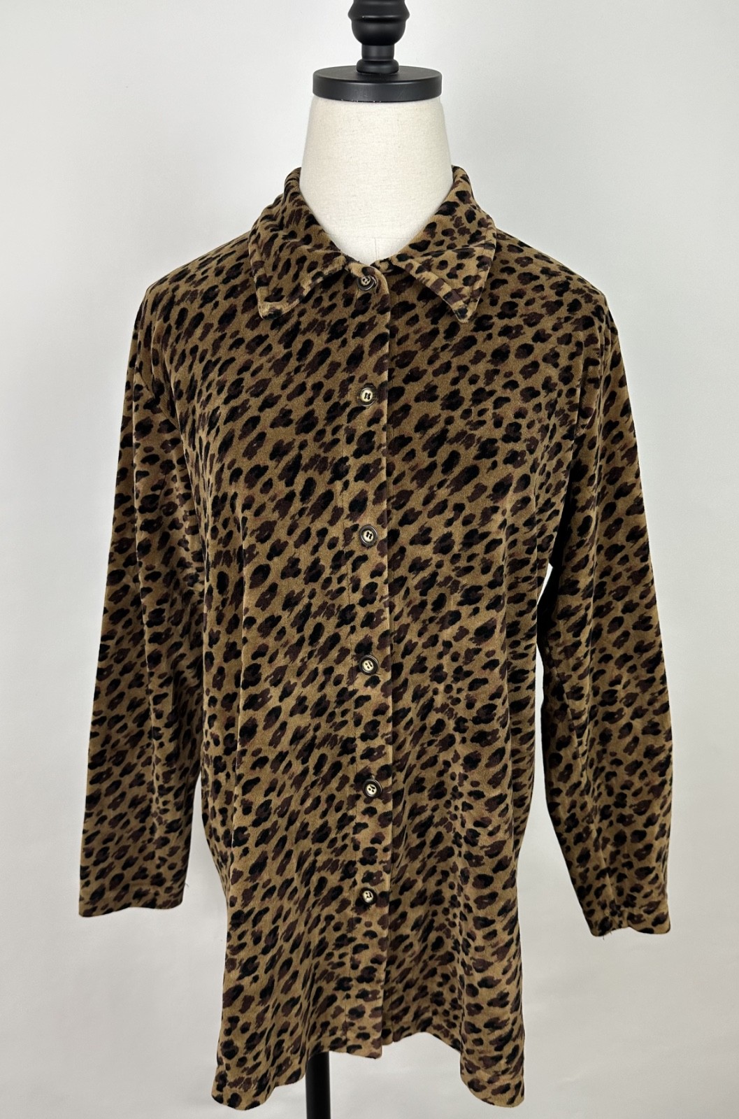 Vintage Velour Shirt Womens Small Leopard Print Top 90s Club Kid Rave Cyber Art
