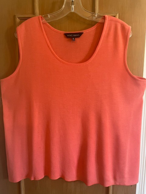 Ming Wang Tank Top XL Tangerine Coral Knit Shell Scoop Neck Side Slits Stretch