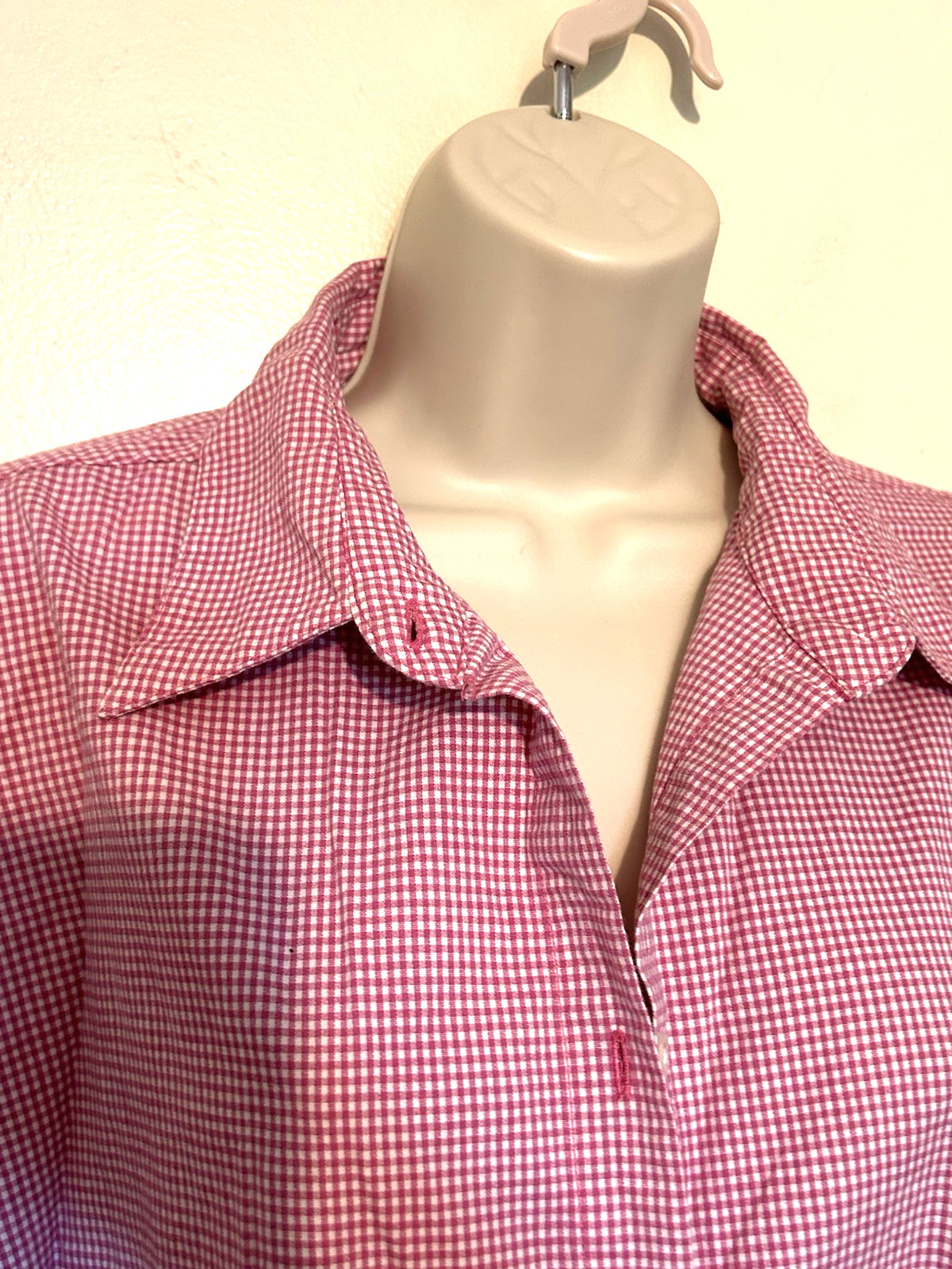 DCC Women’s Pink White Checked Gingham Short Sleeve Button Blouse Sz 2X