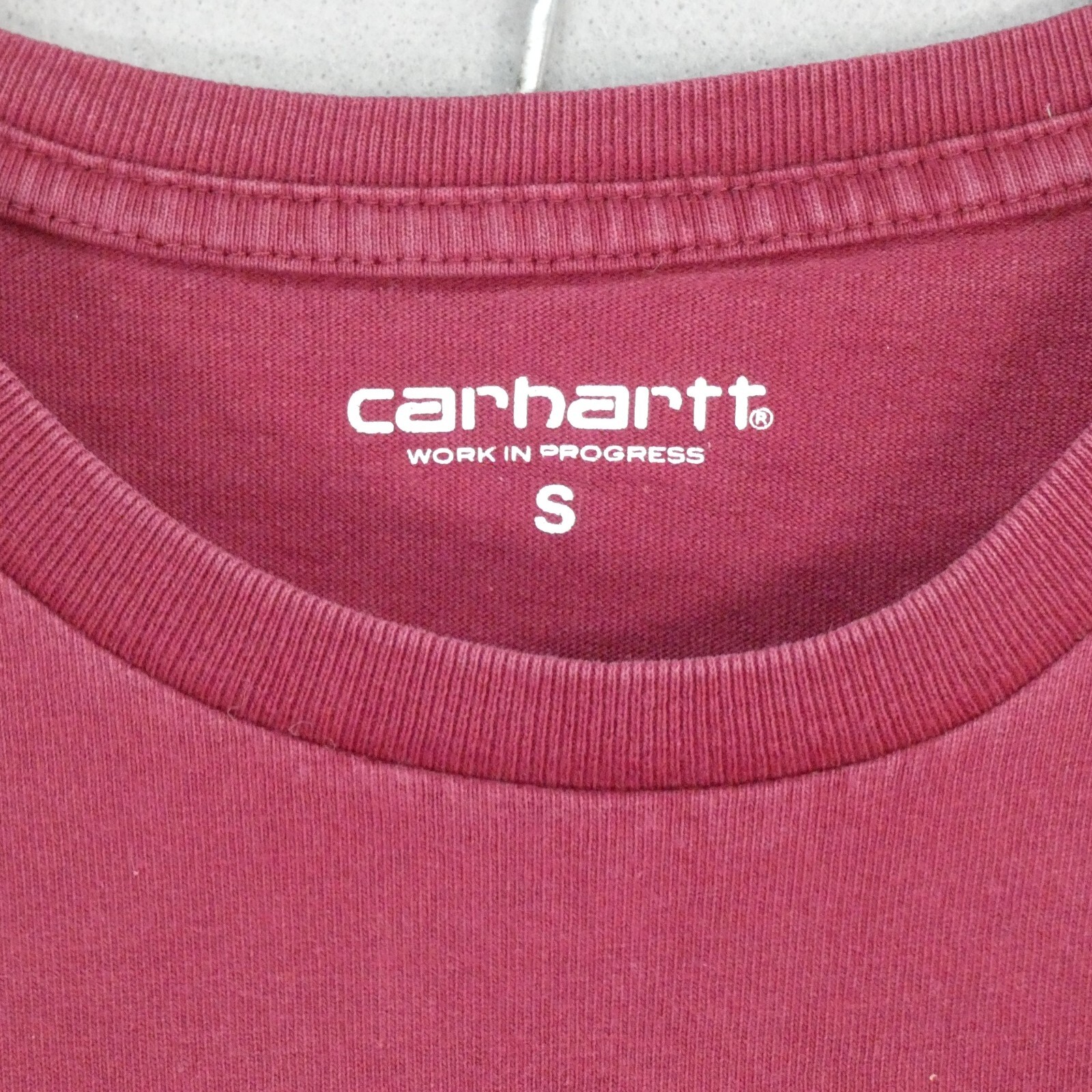 Carhartt T Shirt Mens Red Burgundy College Short Sleeve Logo 100% Cotton size S