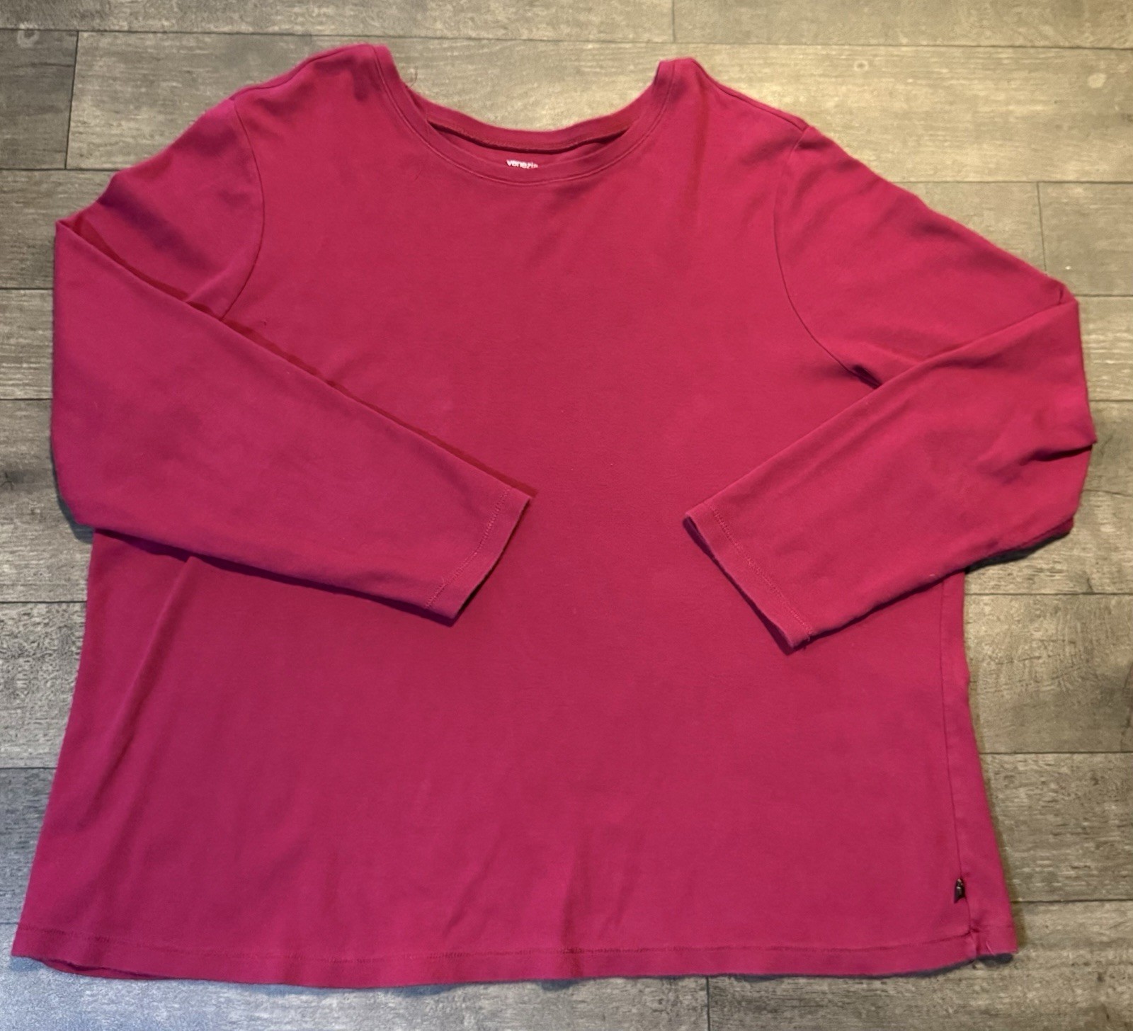 Venezia Women’s Plus 26/28 Solid Burgundy Crew Neck 3/4 Sleeve Knit Top