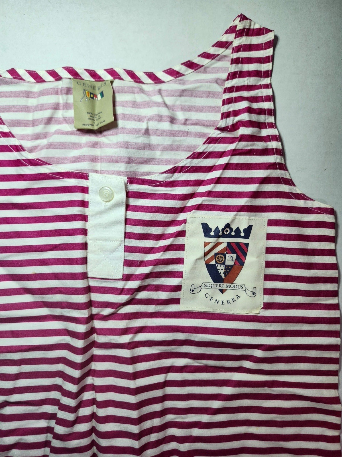 Vntg 80’s 90’s Generra Striped 100% Cotton Tank Top Hong Kong EUC Coastal Preppy