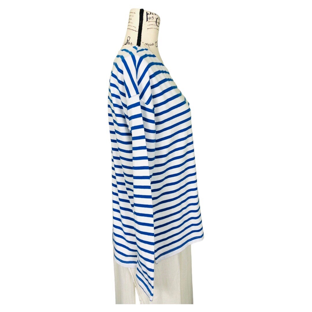 Current Elliott Stripe Long Sleeve Tee Size 0 Medium Blue White Knit Cotton