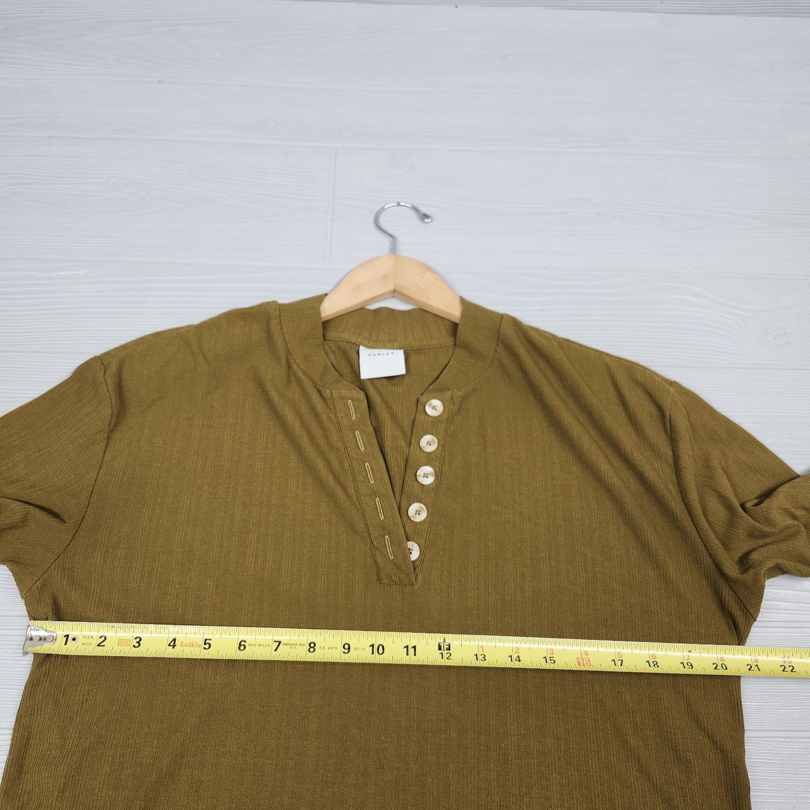 Varley Kasey Mock Placket Rib T Olive Casual Classy Comfort Womens Medium
