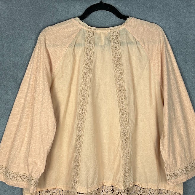 LOGO Lori Goldstein Top Womens Extra Large Pink Button Crochet Lace Resort Boho