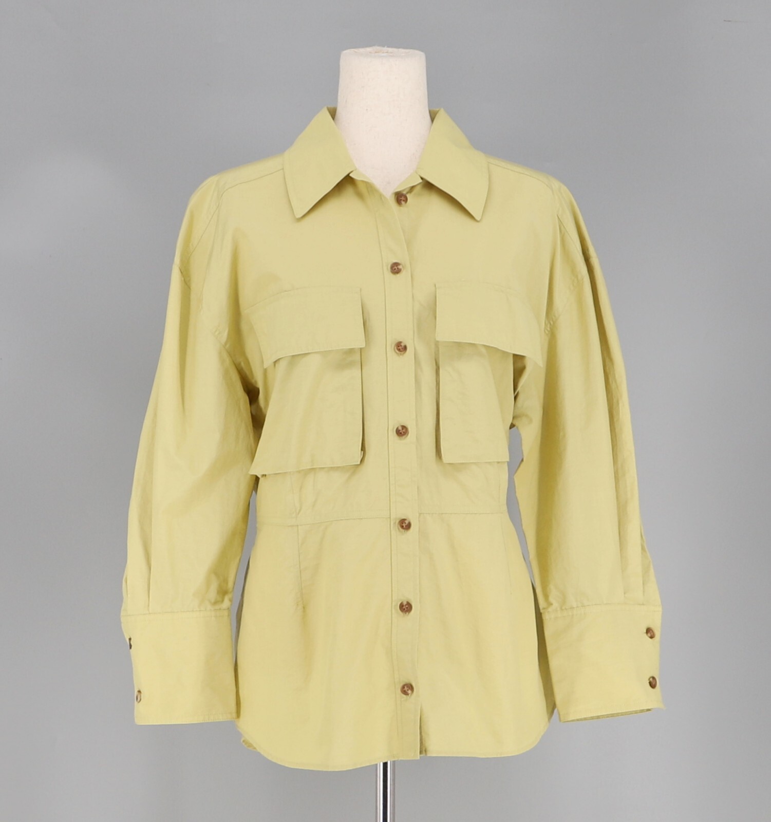NWT & OTHER STORIES Voluminous Utility Buttonfront Shirt Yellow Green Size US 10