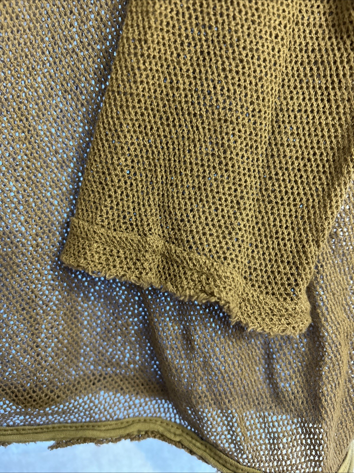 Mur Mur Taupe Cotton Mesh Long Sleeved Top Raw Edges Size Medium Good Condition