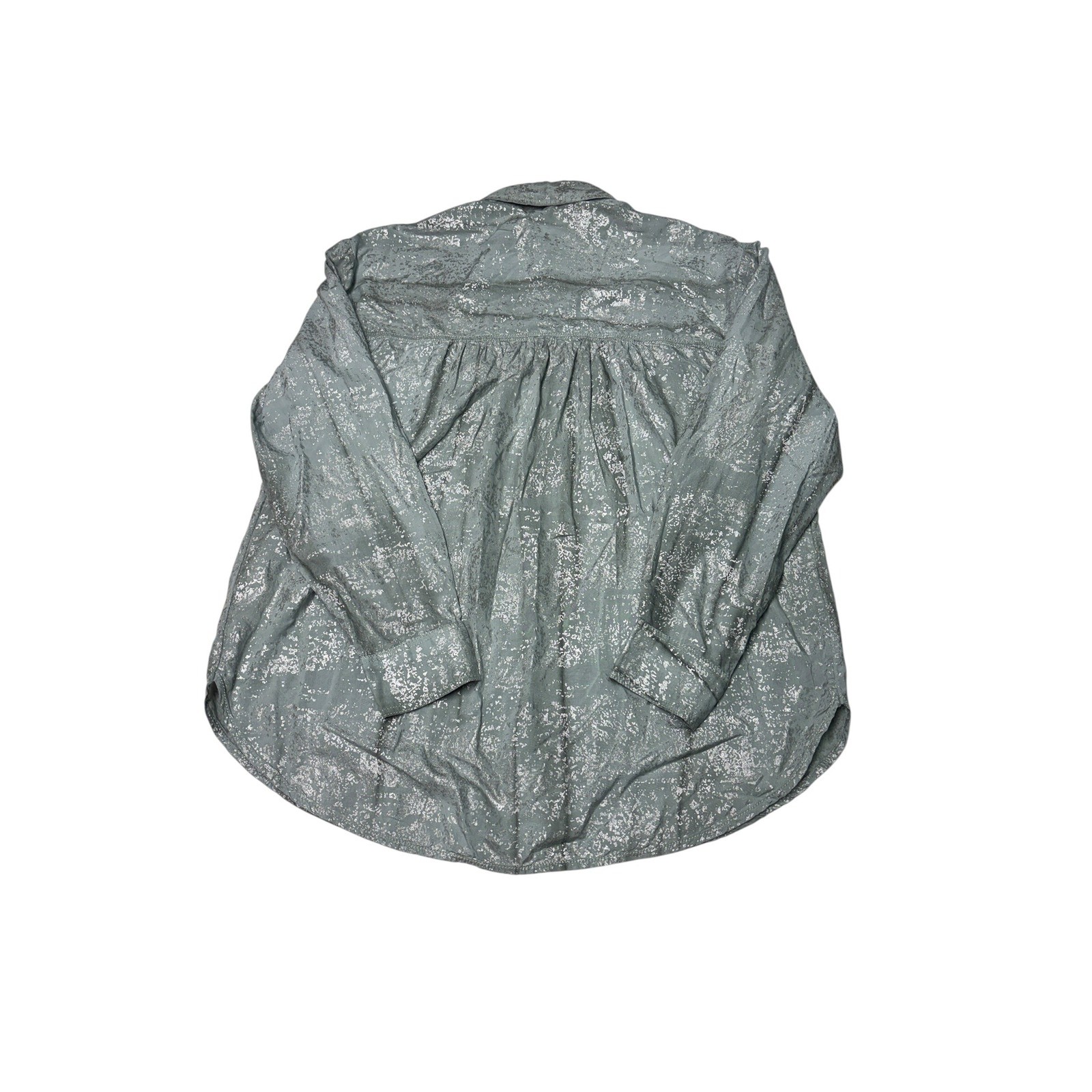 Pilcro Anthropologie Sage Green Silver Metallic Foil Button Down Shirt Womens S