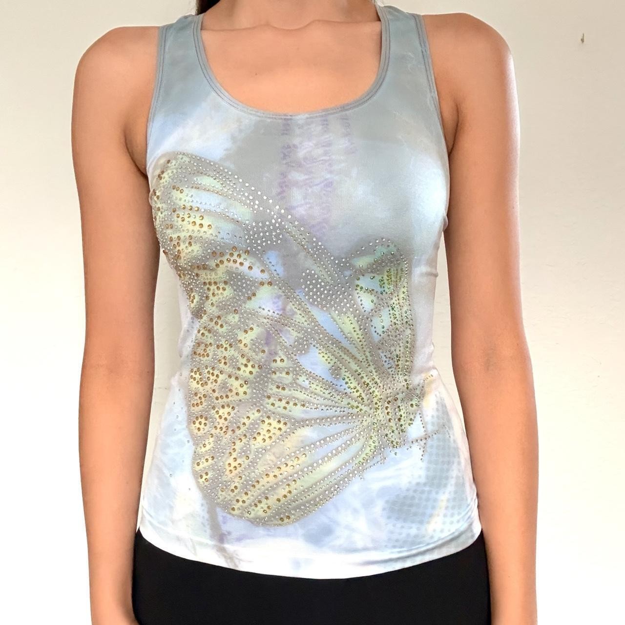 Y2K blue rhinestone butterfly tank top