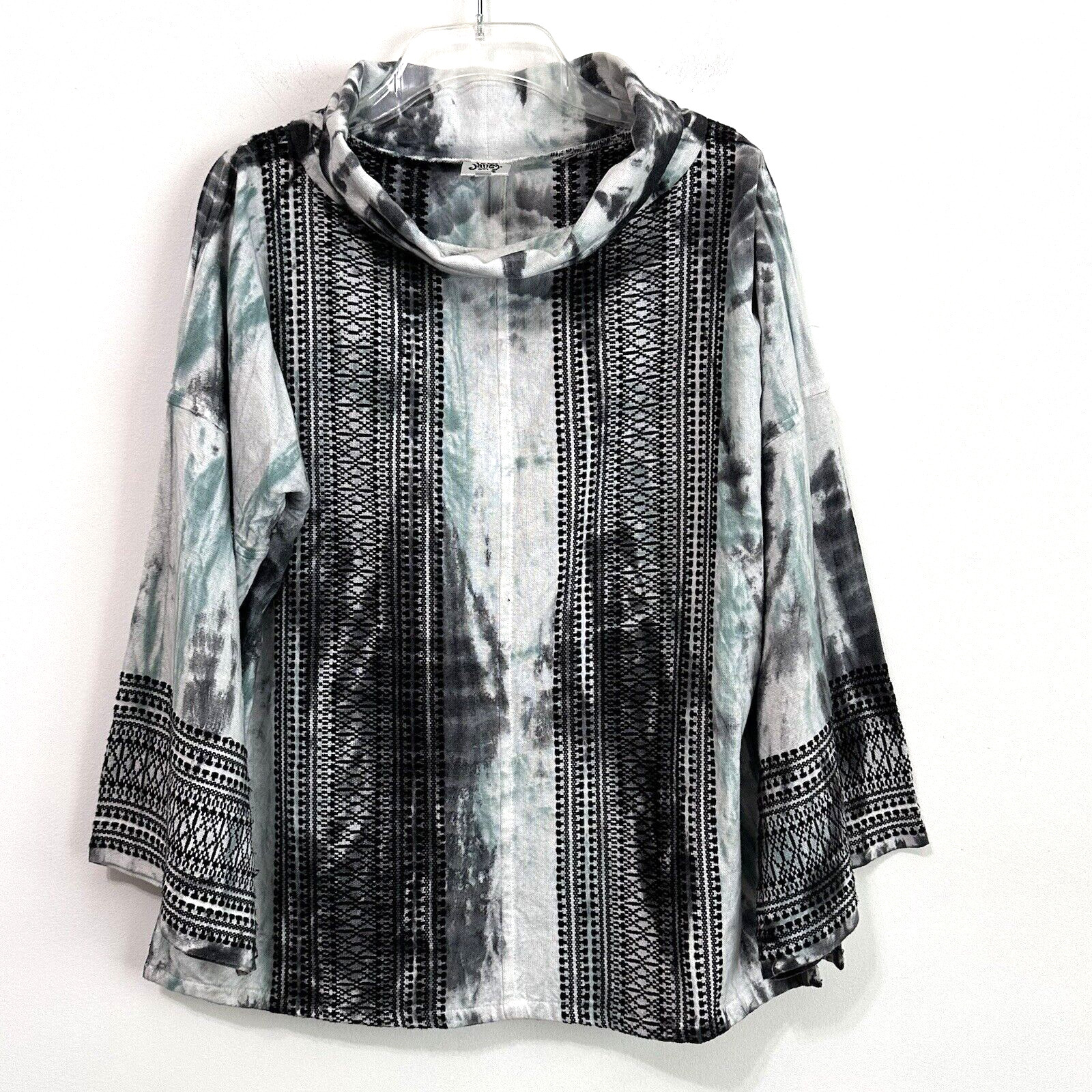 Ivy Jane Funnel Neck Top S/M Tie Dyed Embroidered Baja Anthropologie Shirt