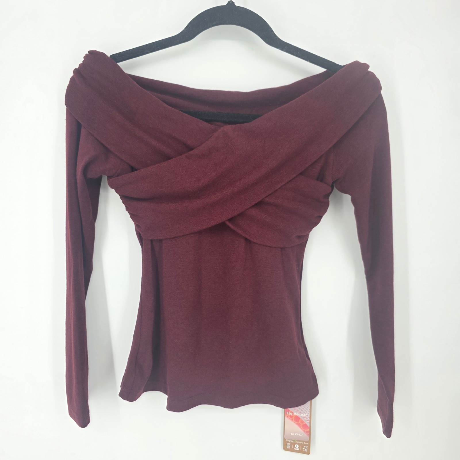 OGL Lightweight warm off-the-shoulder brami top with crossed sleeve Red Small