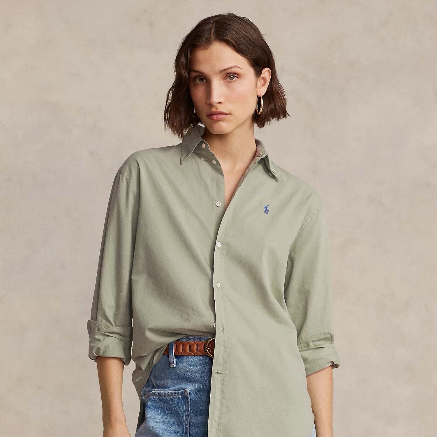 🇺🇸 Polo Ralph Lauren Oversize Cotton Twill Shirt Embroidered Logo Size L