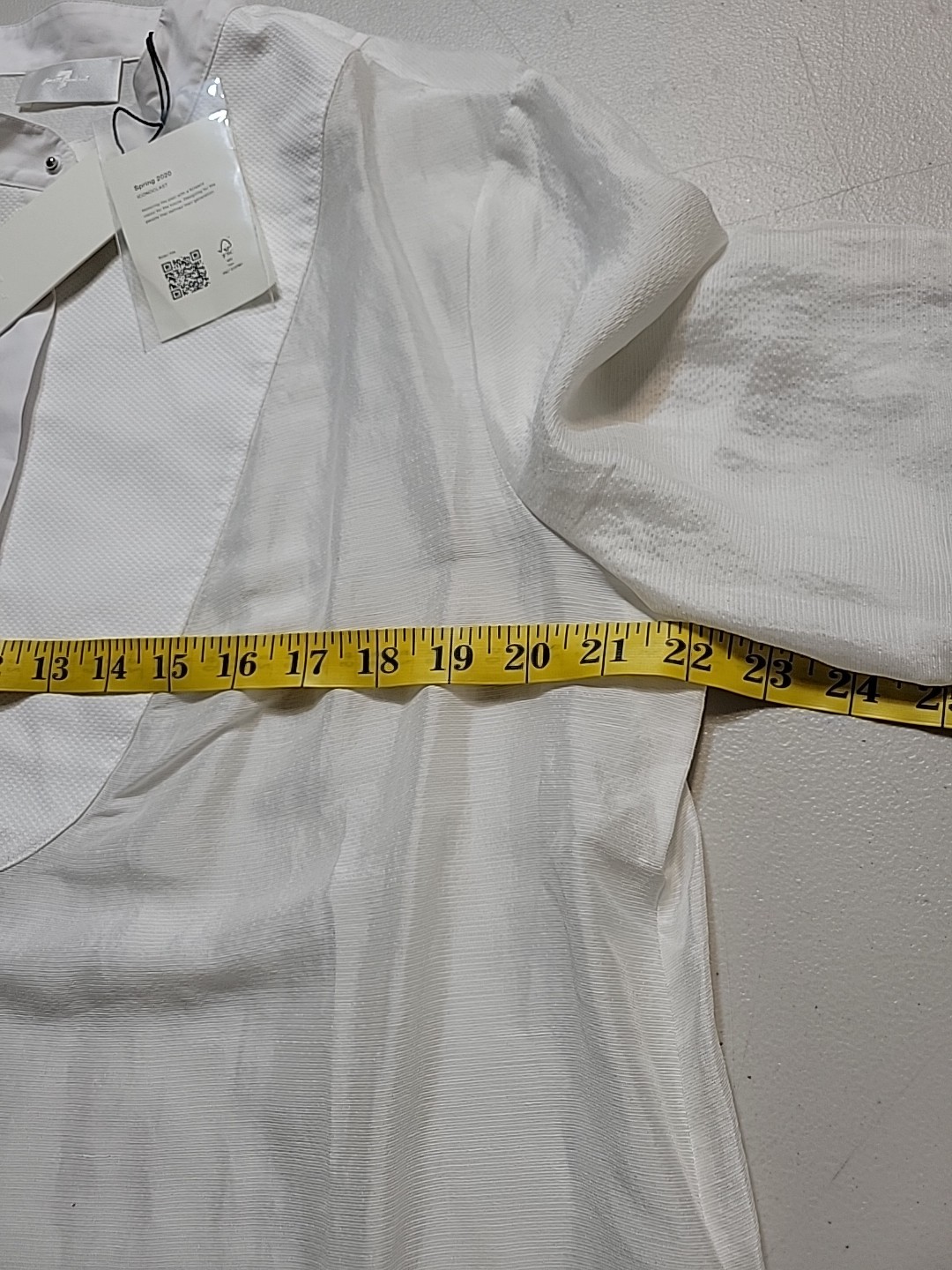 7 for All Mankind L Linen Silk Blend Ivory Popplin Blouse 3/4 Sleeve See Through