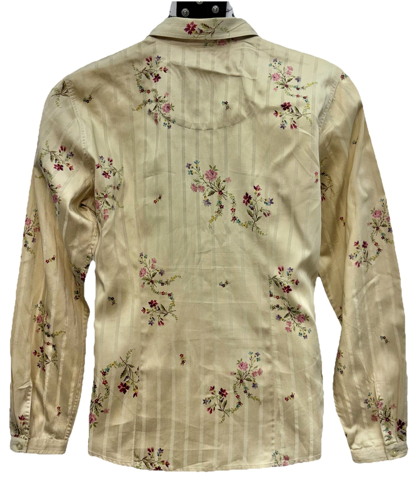 Liz Claiborne Lizwear Jeans Size L Button-Up Long Sleeve Top Tan Striped Floral