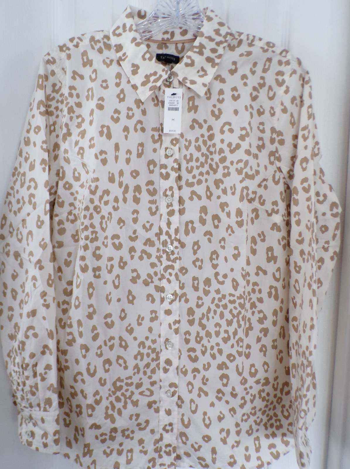 NWT NEW PRE FALL TALBOTS MEDIUM MODERN CLASSIC LEOPARD PRINT BUTTON SHIRT $94.50