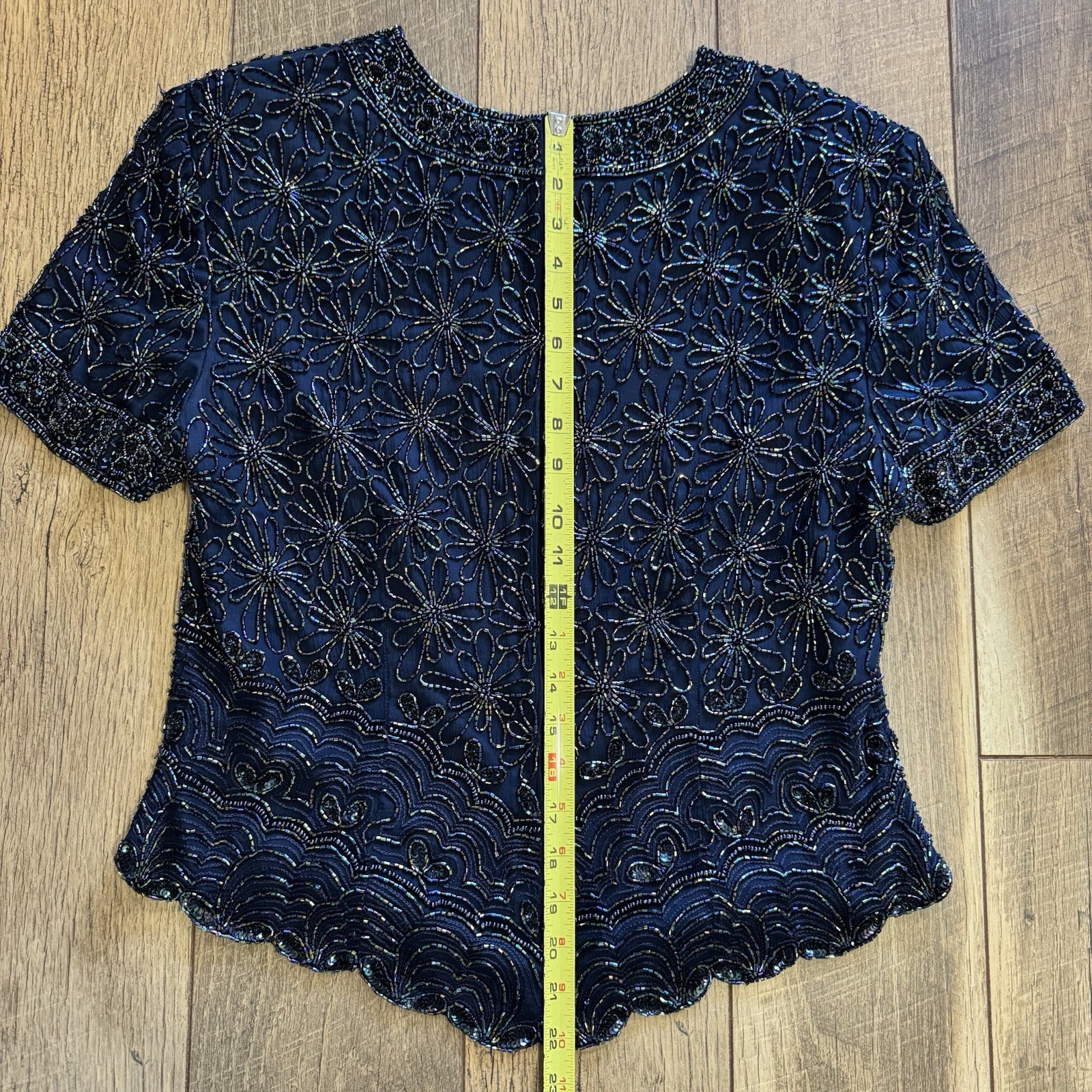 Vintage Papell Occasions Evening Navy Beaded Sparkle Top Blouse Shirt Silk SZ 12