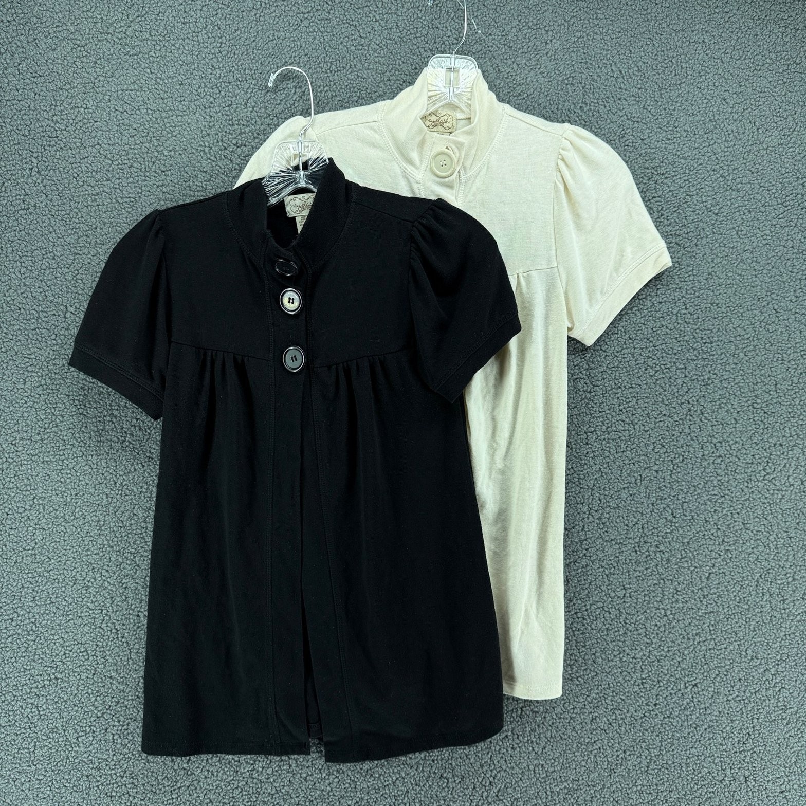 2 PACK Eyelash Couture Button Front Tops Womens S Black White Stretch