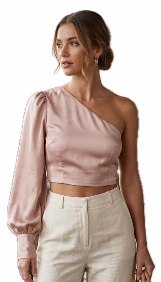 MISSGUIDED WOMEN US 4 MAUVE COORD SATIN ONE SHOULDER CROP TOP NWT