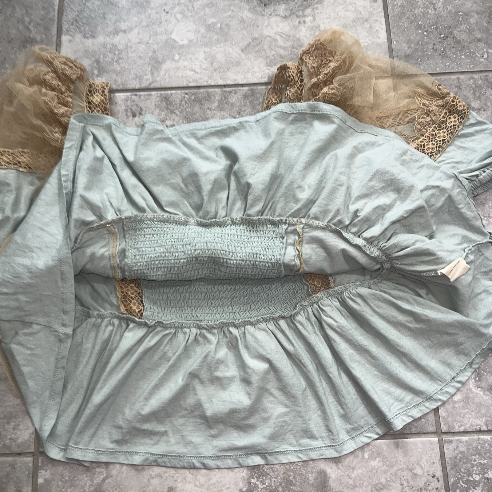 Anthropologie Forever That Girl Ruffle Lace Tulle Peplum Pleated Top Blouse M