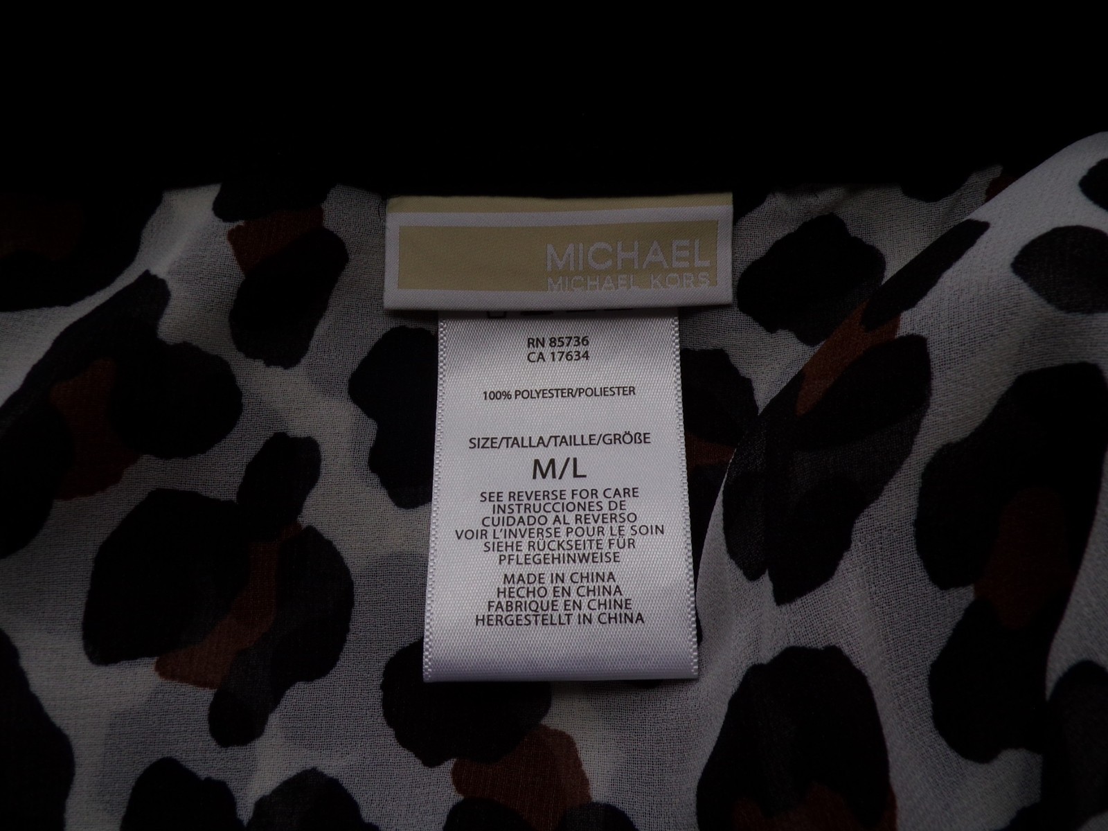 Michael Kors Sheer Black Brown Animal Print Tunic Top Size M/L Batwing Dolman
