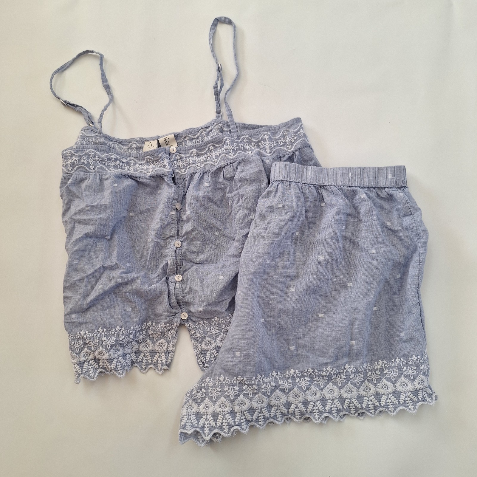 Joie Blue Set 100% Cotton Embroidered Size L Shorts Tank Top Summer Anthropologi