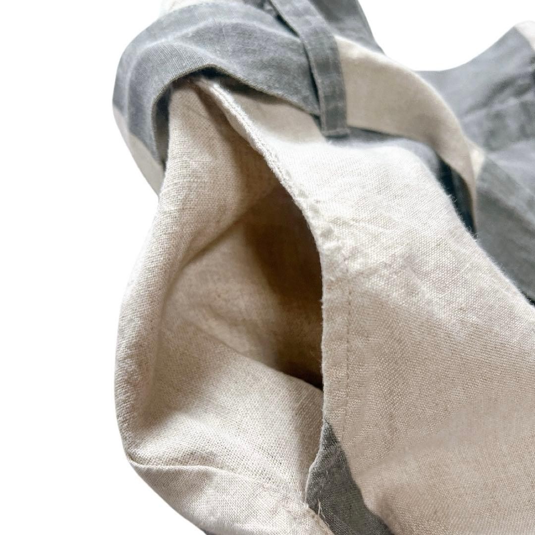 Ichi Antiquites Linen Knee-Length Skirt Beige Gray Stripe Elastic Waist
