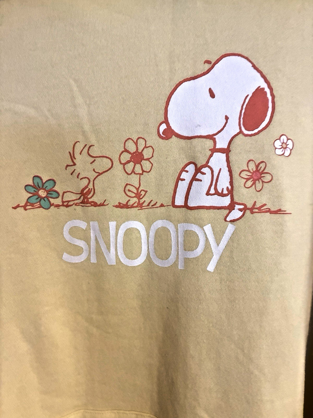 Peanuts Snoopy Woodstock Yellow Happiness M L XL Oversized Hooded Sweatshirt NWT