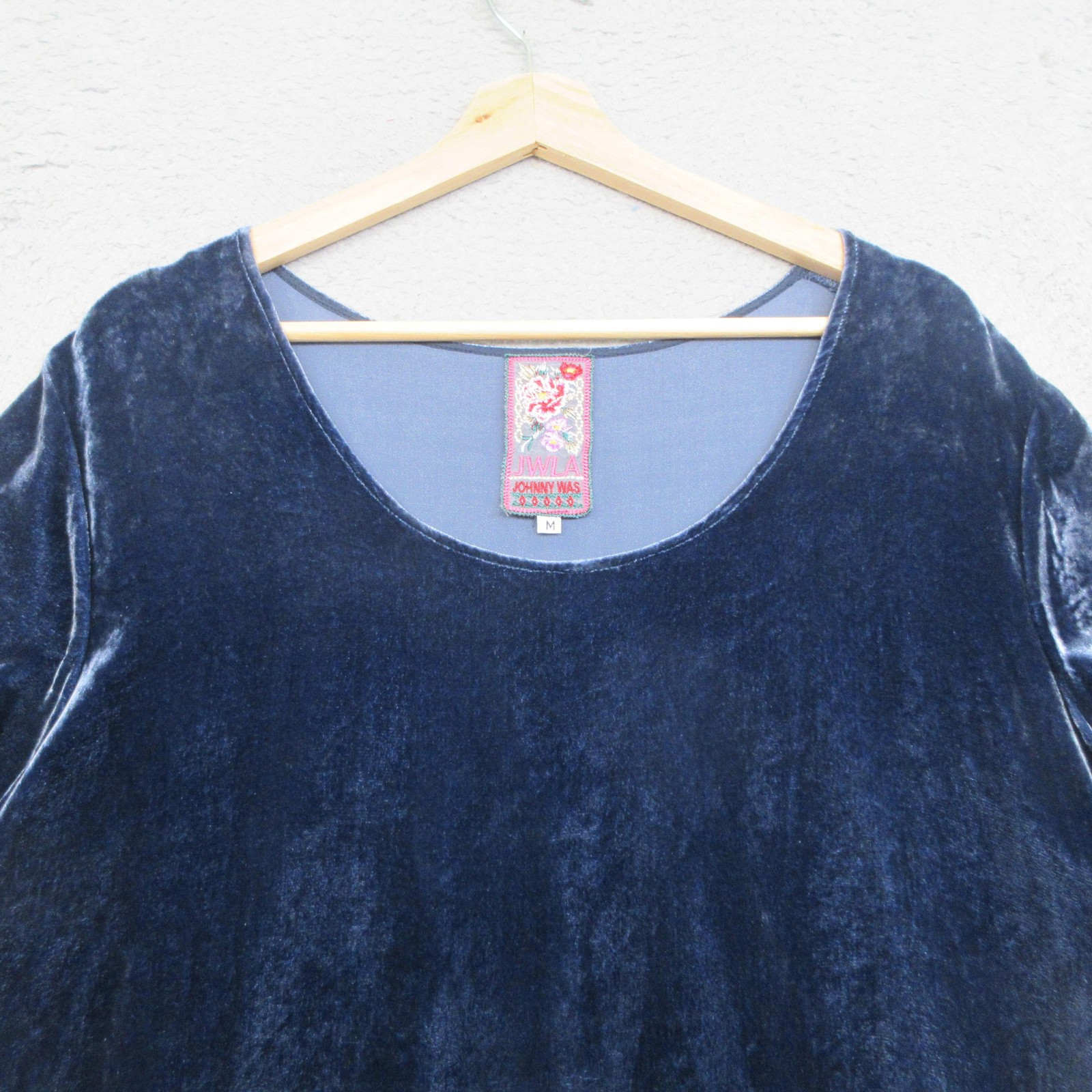 Johnny Was Velvet Tunic Shirt Womens M Blue Embroidered Whimsigoth Romantic