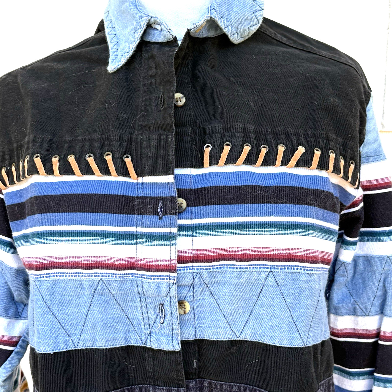 Vtg Kikomo Southwestern Striped Western Shirt Med Rockabilly Retro Cowboy 90’s
