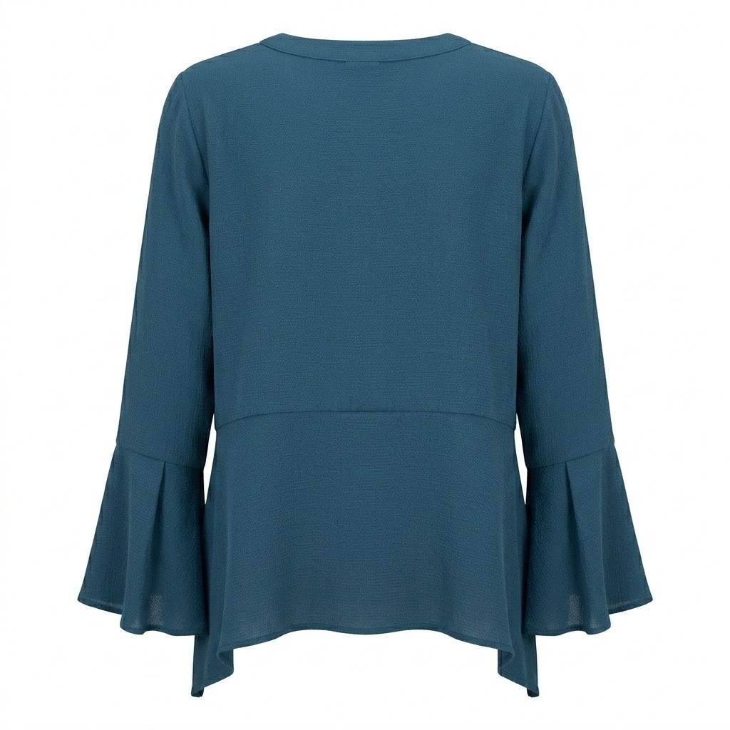NEW Harve Benard Women XL Atlantic Teal Tie Neck Bell Sleeve Blouse Top – AC