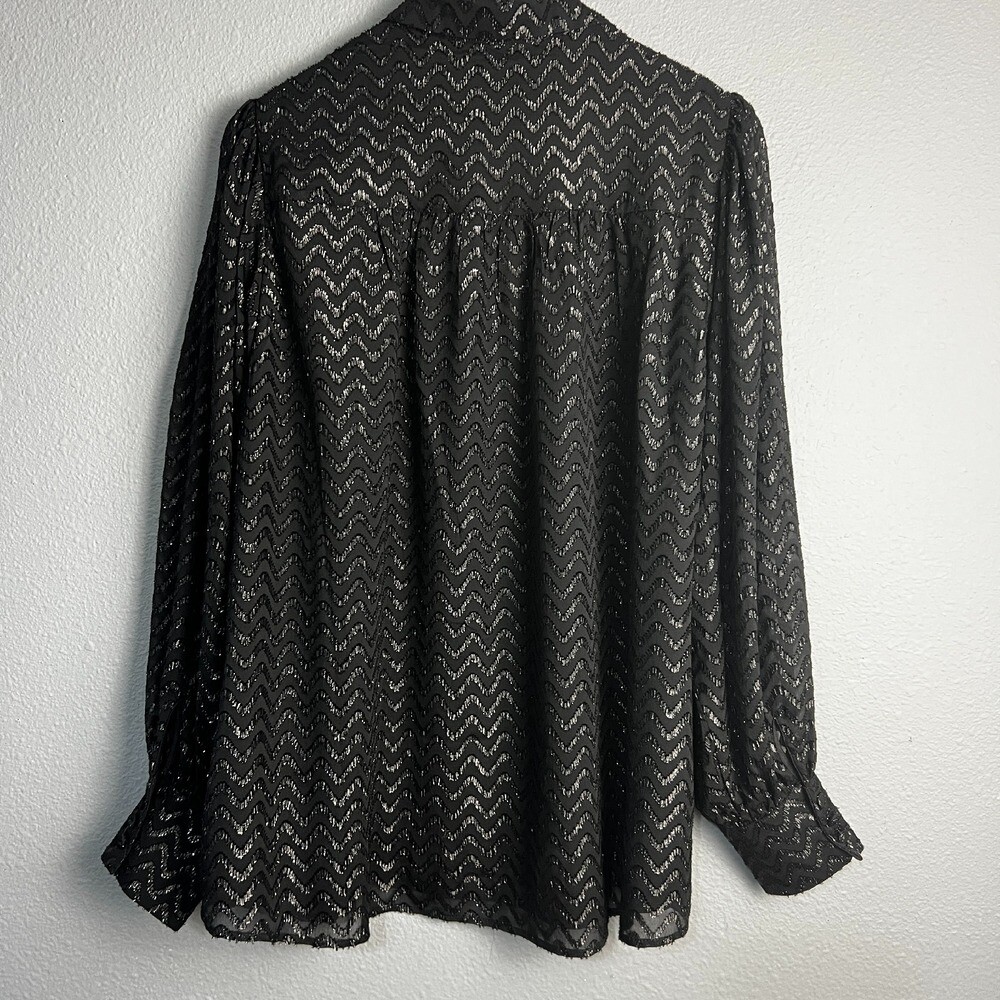 Apricot Jacquard Sequin Shimmer Blouse Chevron Long SL Party Top Black Size 6