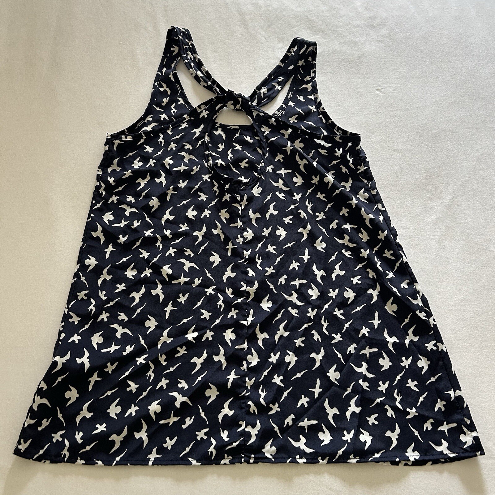 Sweet Claire – Navy Bird Print Sleeveless Tunic Shirt – Size M 🇺🇸USA Made🇺🇸