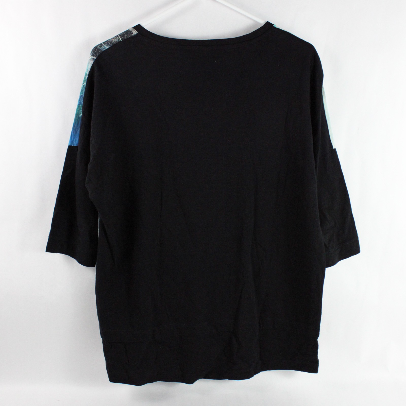 Cecil Women’s Mid Sleeve Top Black Sleeves & Blue Pattern Bodice Size Medium
