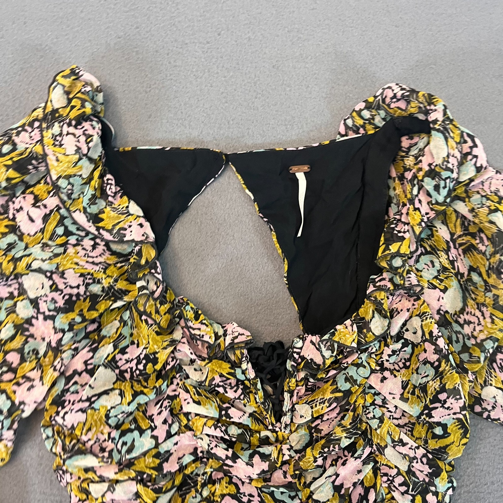 Free People Mabel Printed Chiffon Blouse Womens Small Multicolor Triangle Back