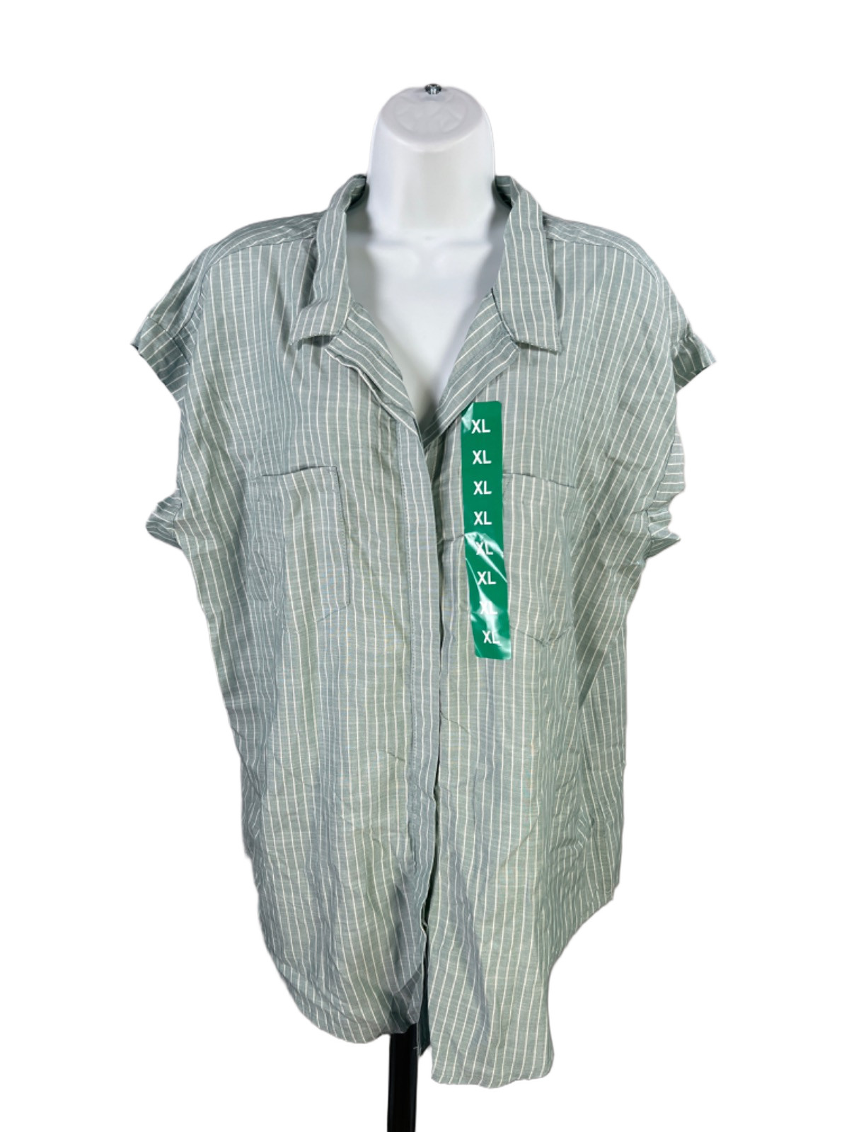 Jachs Girlfriend Women’s Green/Blue Striped Sleeveless Button Up Shirt – XL