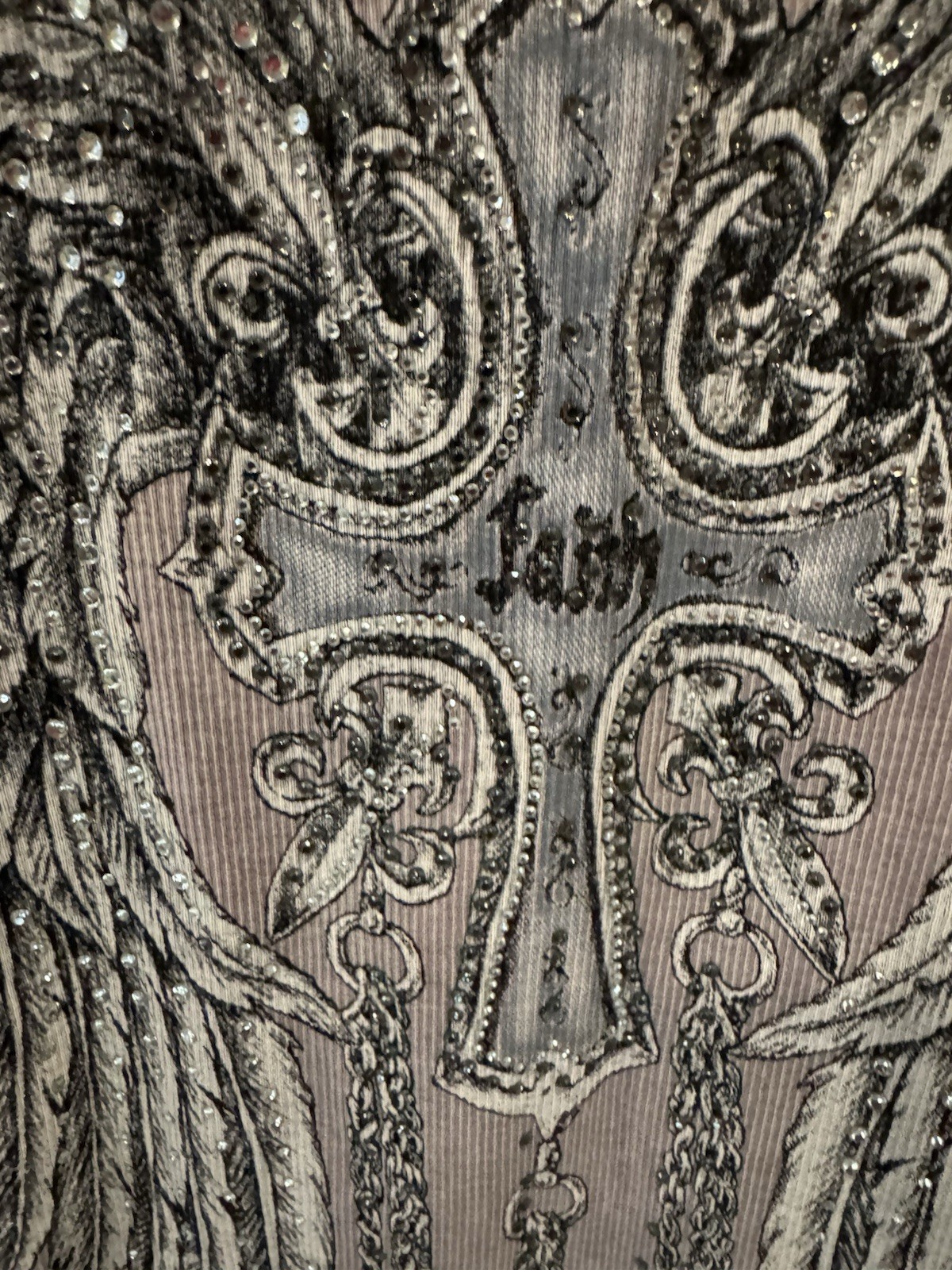 Vocal Women M Sleeveless Knit Graphic Print Angel Tank Rhinestone Lace