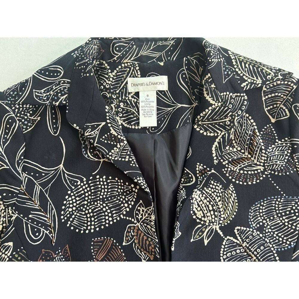 Draper’s and Damon’s Open Front Jacket Black Multicolor Lined Sz 8 Embroidered