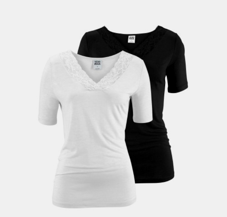 Vero Moda 2x Spitzenshirt V-Ausschnitt schwarz weiß NEU
